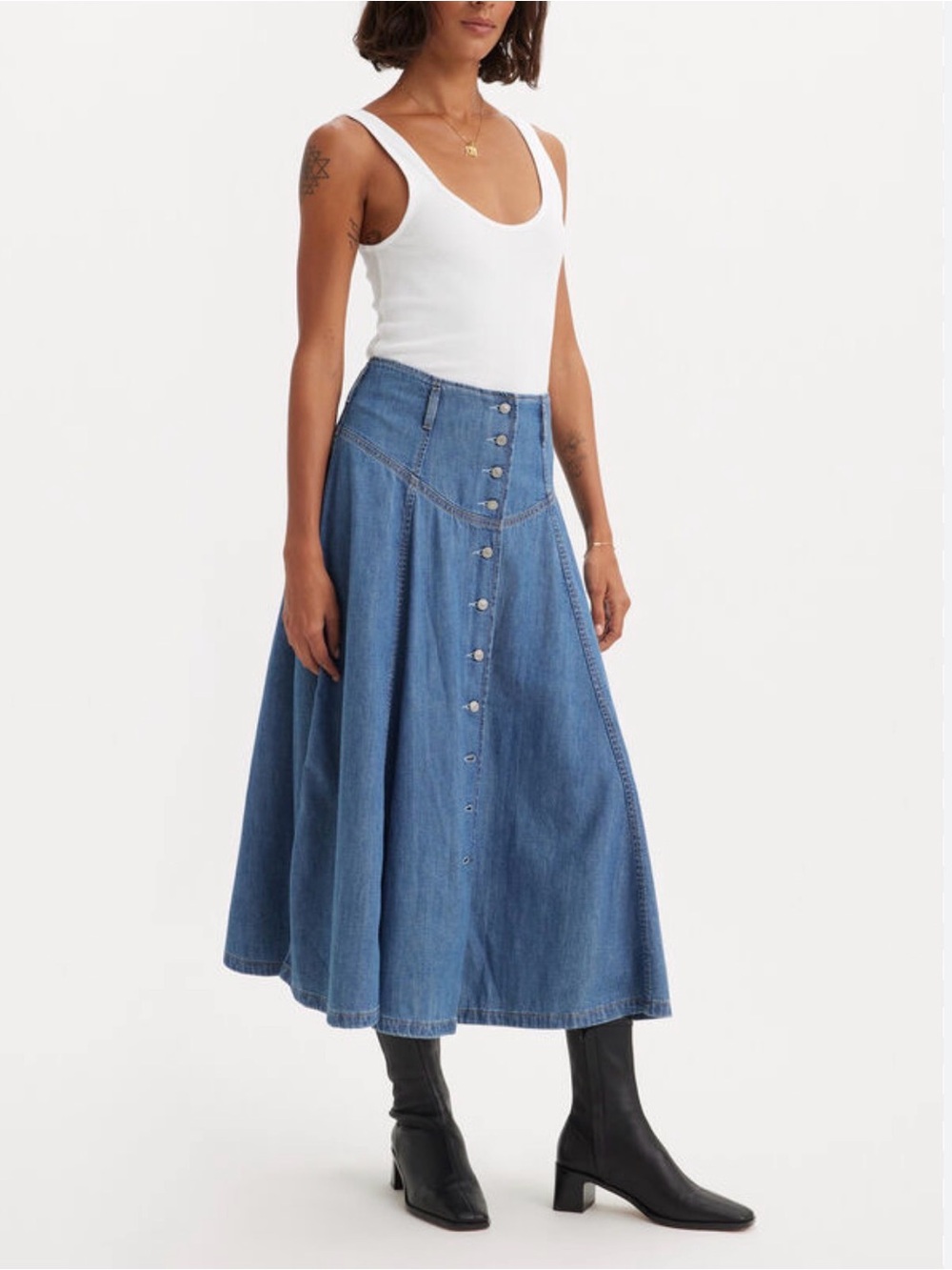 Levi's Blue Button-Front A-Line Denim Maxi Skirt - Picture 3 of 4